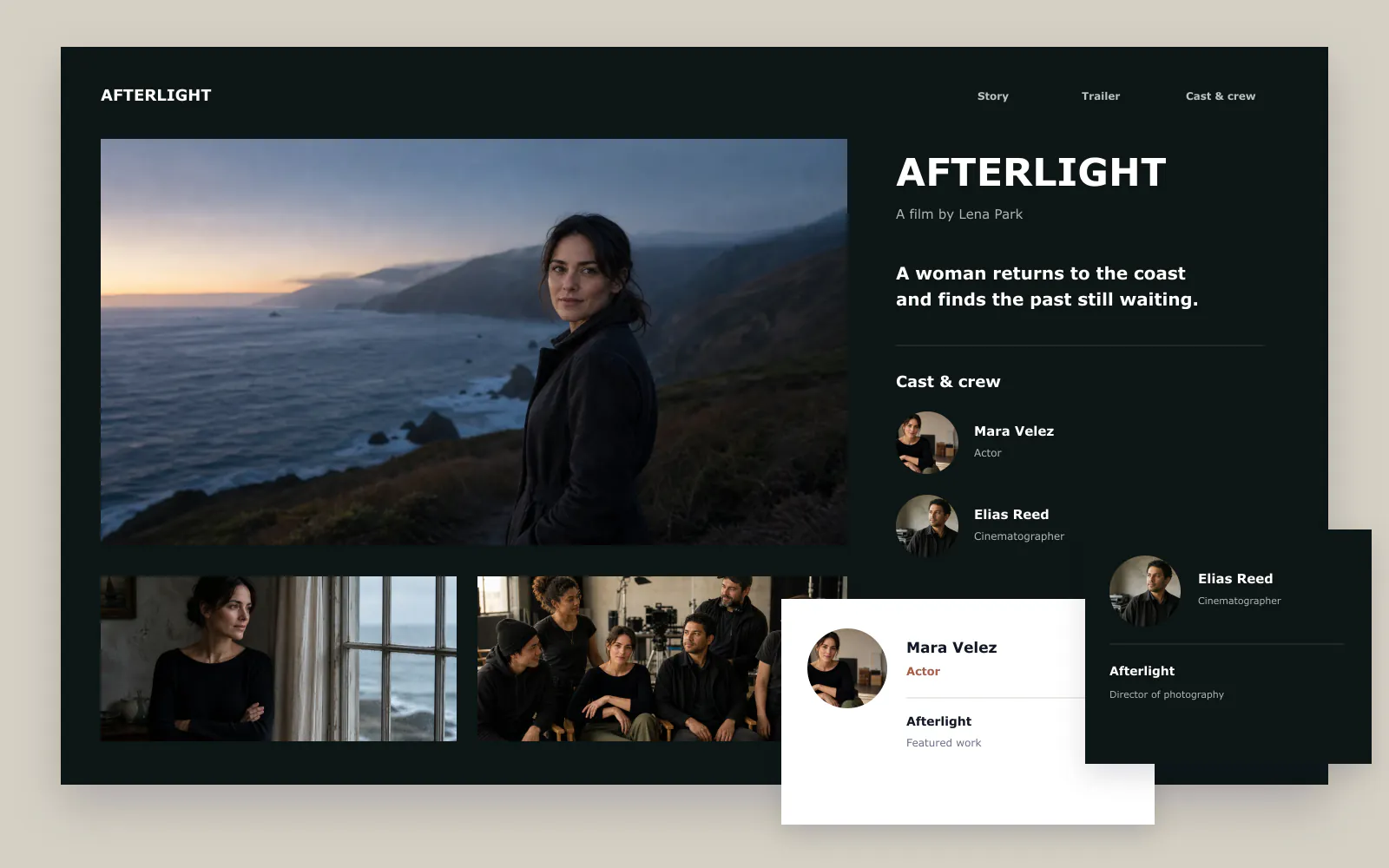 Afterlight project website linked to its actor and cinematographer websites